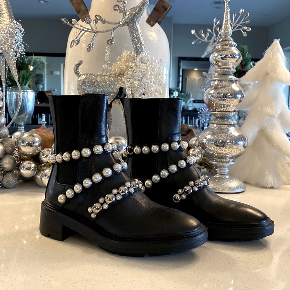 NWT Zara Leather Combat Moto Biker Boots